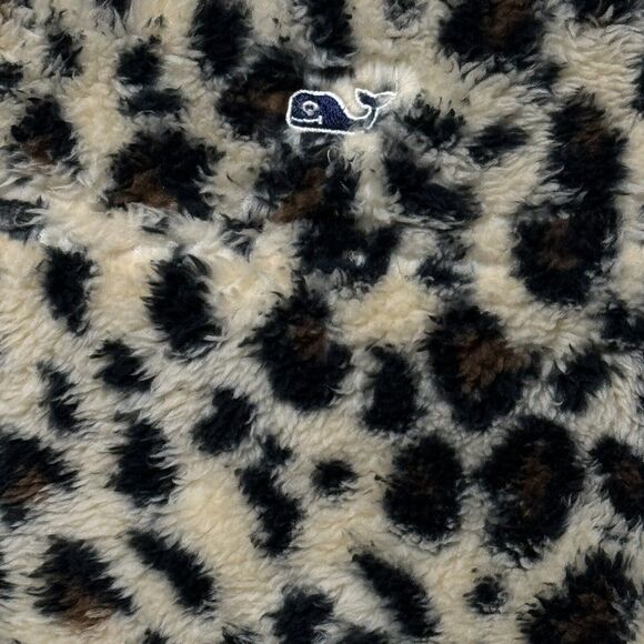 Vineyard Vines Womens Leopard Print Teddy Sherpa 1/2 Zip Pullover Size XL EUC - Picture 7 of 9
